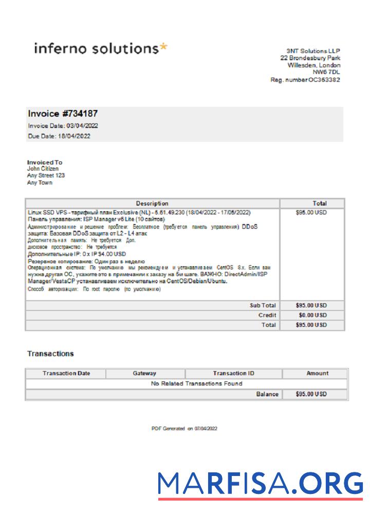 Blank United Kingdom Inferno Solutions invoice example